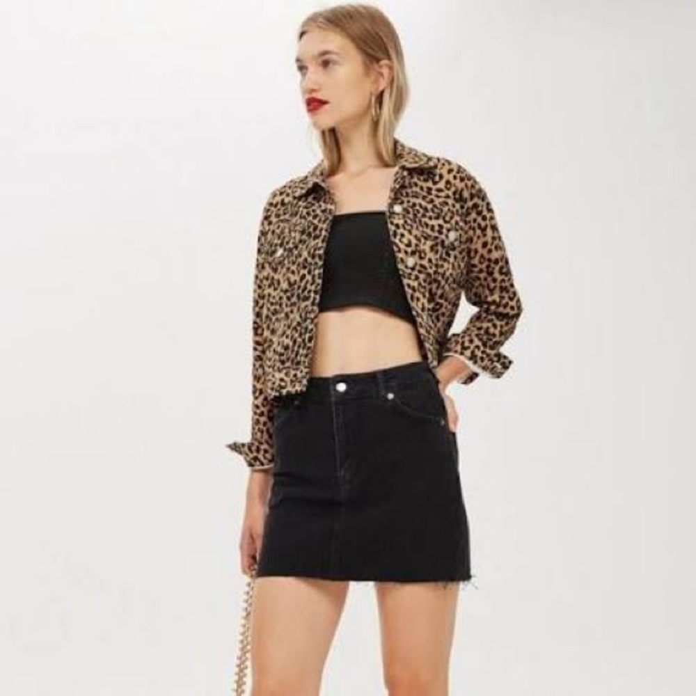 TOPSHOP black denim moto skirt